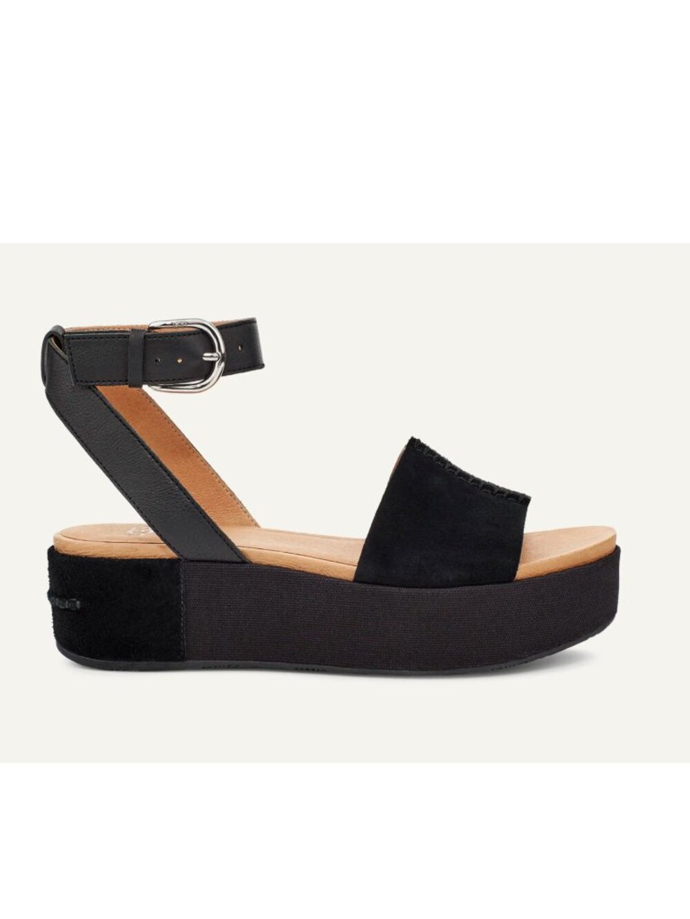 UGG Marchella Black Suede Leather Flatform Sandal Women's Size 8.5